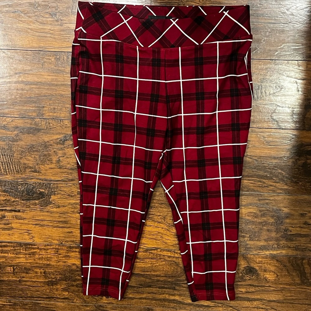 Torrid Pixie Pull On Crop Red Ponte Plaid Legging… - image 3